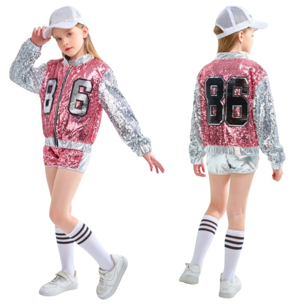 NEW Lolanta Size 150cm Girls Pink & Silver Sequin Hip Hop Dance Outfit 4 PC Set